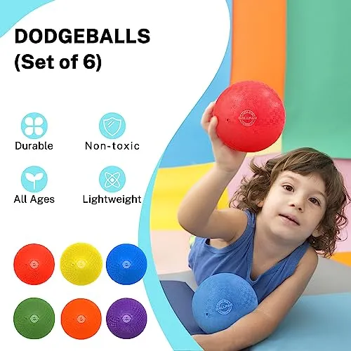 BallFUN Dodgeballs Playground Balls 5", Dodge Ball Set for Kids & Adults, Bouncing Kickballs Handball for Outdoor & Indoor Games - Includes Pump & Mesh Storage Bag (5",6 Pack)