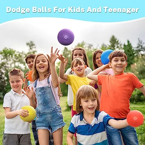 BallFUN Dodgeballs Playground Balls 5", Dodge Ball Set for Kids & Adults, Bouncing Kickballs Handball for Outdoor & Indoor Games - Includes Pump & Mesh Storage Bag (5",6 Pack)
