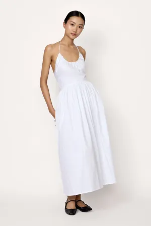 Halter Midi Dress - White Poplin