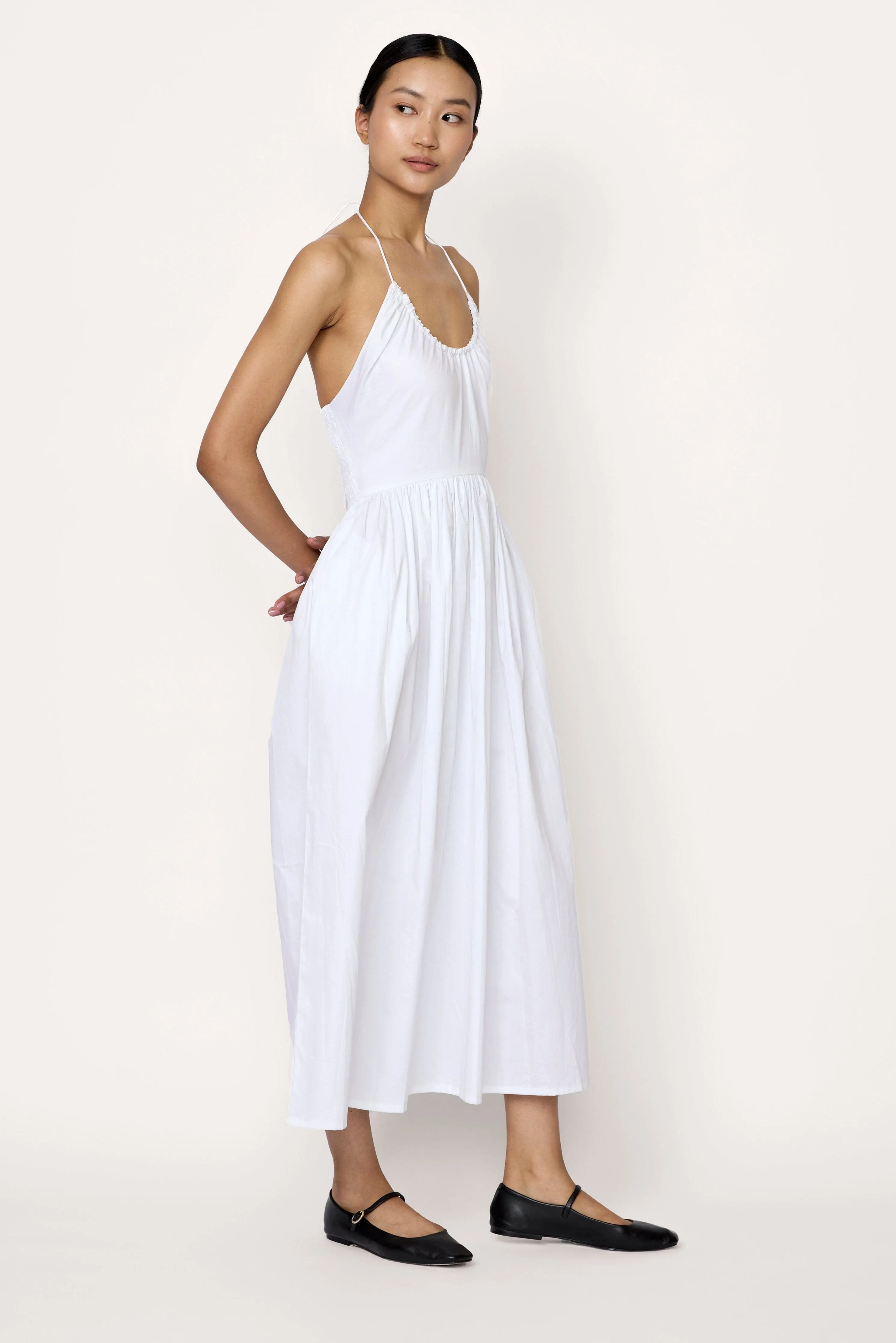 Halter Midi Dress - White Poplin