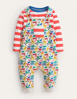Jersey Dungaree Set-Oatmeal Marl Micro Animals