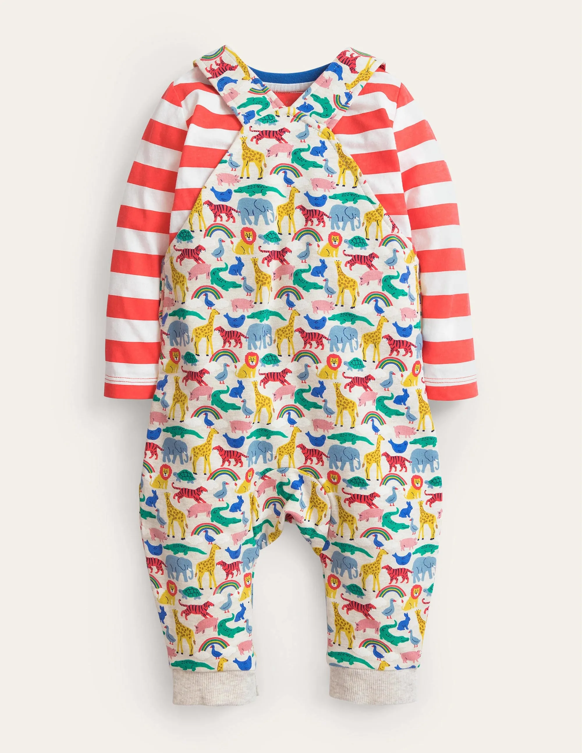 Jersey Dungaree Set-Oatmeal Marl Micro Animals