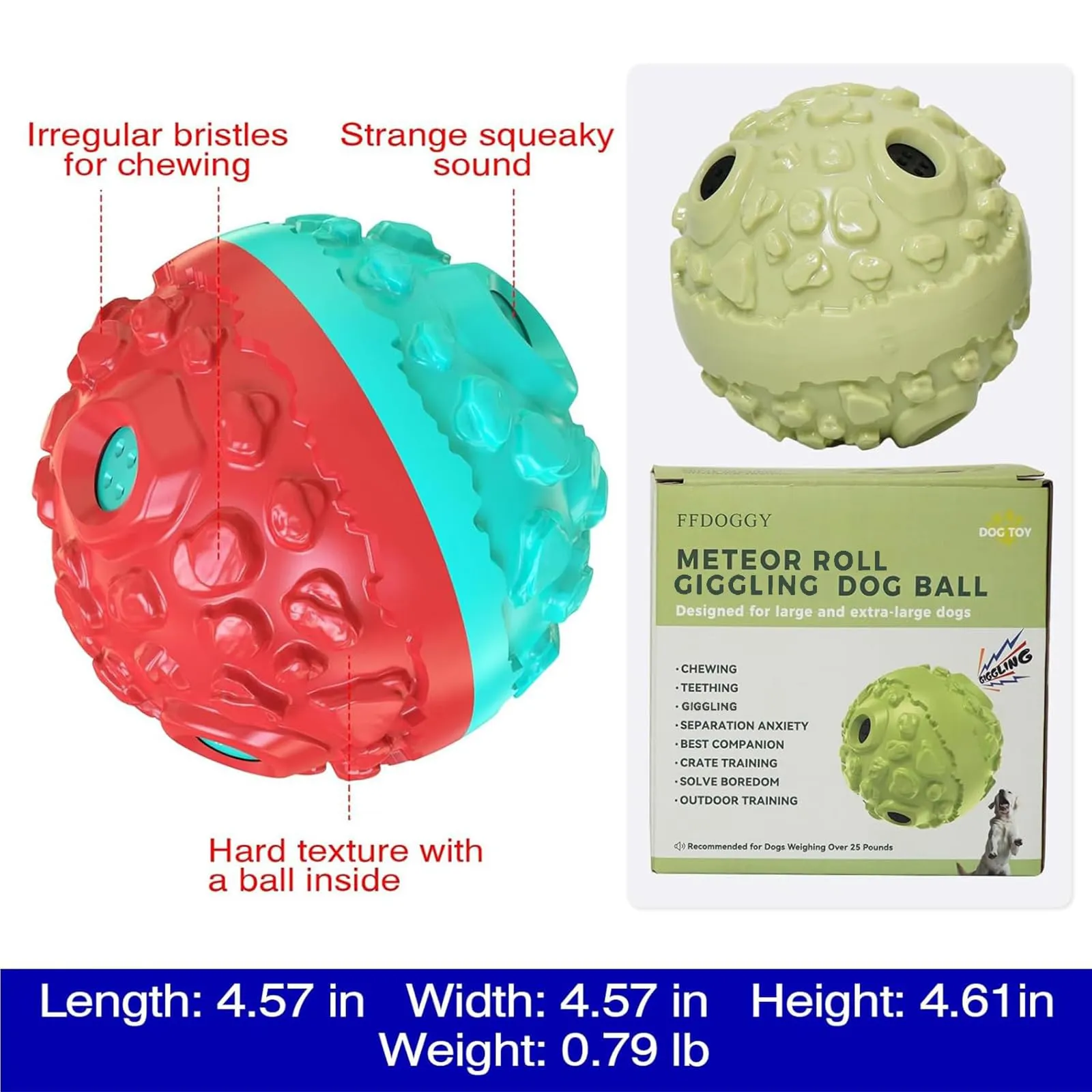 KADTC Dog Giggle Ball Interactive Squeaky Toys Puppy Wobble Wag Talking Balls for Chewers Durable Rubber Fun Sounds When Rolled or Shaken Best Toy with Squeaker to Keep Them Busy Babble Gift